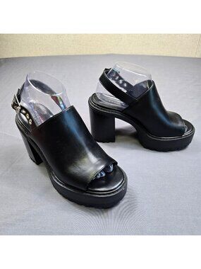 Madden Girl 7.5M Y2K Kellin Slingback Platform Chunky Sandals Black Open Toe